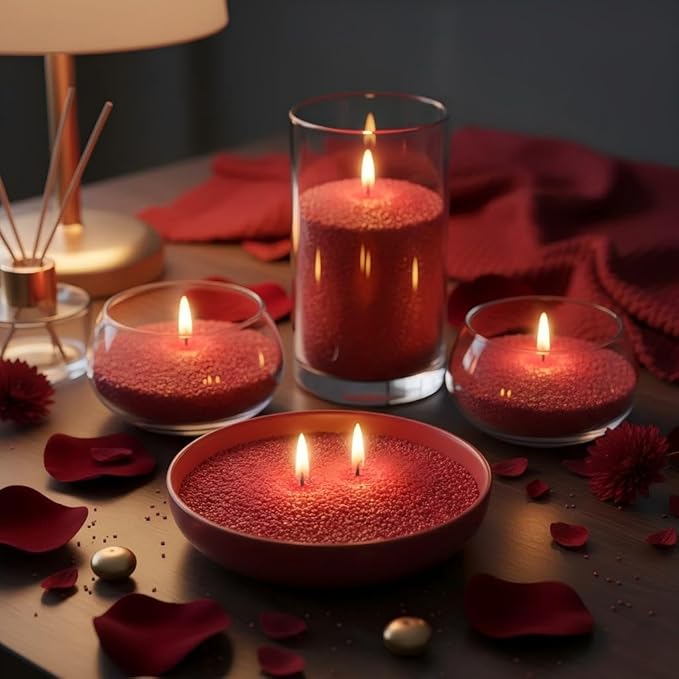 Monivi Scented Candle Sand with Wicks 1.1lb Dark Red Pearled Candle Beads Sand Candles with Wicks for Mothers Day Gift 85 Burn Hours Refillable Candle Wax for DIY Candle Making(Scented Rosa)