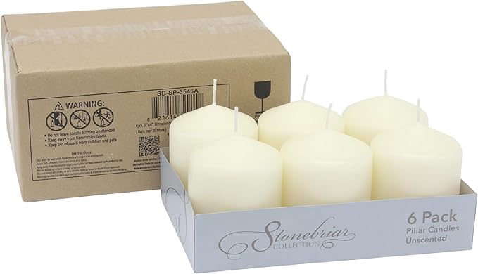 Stonebriar 35 Hour Long Burning Unscented Pillar Candles, 3x4, Ivory