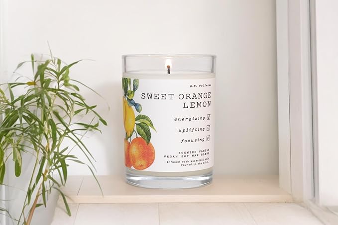 Leoben Co. | B.B. Wellness Scented Candle | Hand-Poured Vegan Soy Wax | Made in Small Batches | 40 Hours Burn Time | 9 oz | Infused with Natural Essential Oils | (Sweet Orange Lemon)