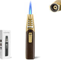 Torch Lighter, Butane Lighter, Adjustable Big Jet Flame Butane Torch, Windproof Refillable Gas Long Torch Lighter with Safety Lock for Candle Grill Camping BBQ Kitchen Soldering, Gas Not Included