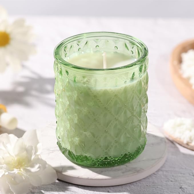 NITIME 15pcs 7.5oz Green Candle jars for Making Candles, Glass Candle Vessels With Bamboo Lids and Sticky Labels, Candle Containers for Making Candles and Candle Making Supplies