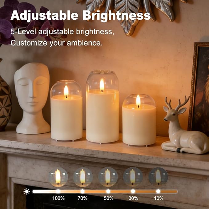 Rechargeable Glass Jar Flameless Candles, Realistic Flickering LED Pillar Real Wax Candle with Remote Control and Timer, Ideal for Living Room, Bedroom & Easter Home Décor, 1 Set of 3