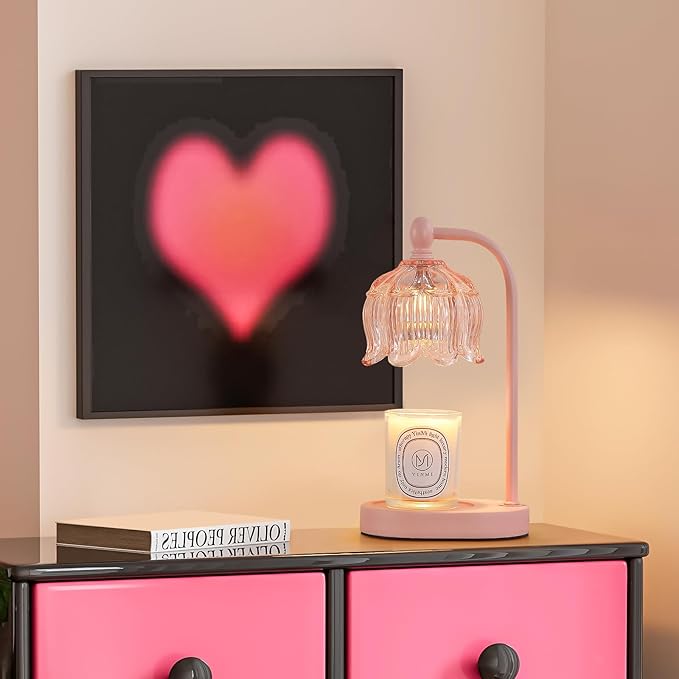 MEIXISUE Pink Candle Warmer Lamp with Timer and Dimmer,Mother's Day Gifts for Mom/Wife, Melt Wax Warmer Lamp with 2 Bulbs for Candle Jars House Warming New Home Decor