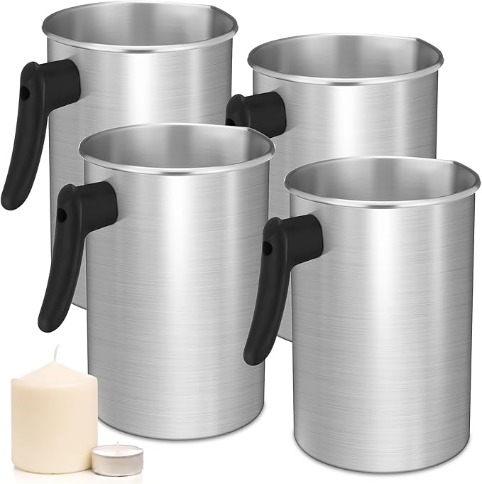 Ziliny 4 Pcs Candle Making Pouring Pot Wax Pouring Pitcher with Dripless Spout and Heat Resisting Handle Aluminum Wax Melter for Christmas DIY Candle Making Kits Gift(3 L)