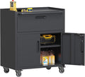 Garage Storage Cabinets with Wheels, Locking Metal Storage Cabinets with 2 Doors and 1 Drawer, Easy Assembly Tool Cabinet for Garage, Basement,Warehouse