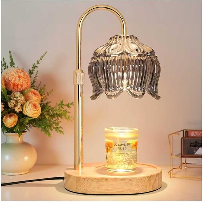 Flower Candle Warmer Lamp for Jar Candles with Timer & Dimmer, Adjustable Height Fits Large Jars up to 7.08" Tall, Flameless Wax Warmer, Cozy Bedroom Home Decor, Gift for Mom Women,Silver Gray
