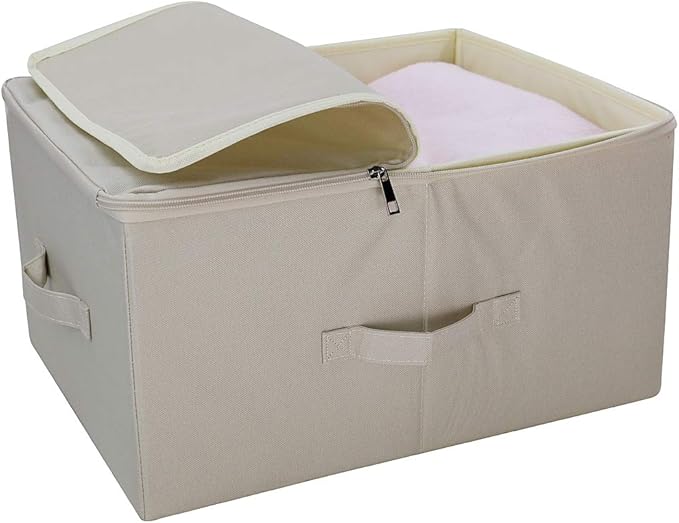 iwill CREATE PRO 17.6"x 13.6"x 9.7",Dust-proof Closet Clothes Storage Boxes with Zip Lid, Breathable Fabric & Collapsible Design Organizer Bins for Clothing Toy Dolls Shoes Blankets, Light Gray, 2pcs