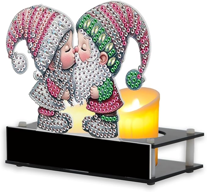 TDFERAN Diamond Painting Candlestick Holders 12x11cm Christmas Paint by Numbers Kit for Adults Candle Holders Dining Table Decor Holder for Table Candle Sticks Decor Christmas Gnome