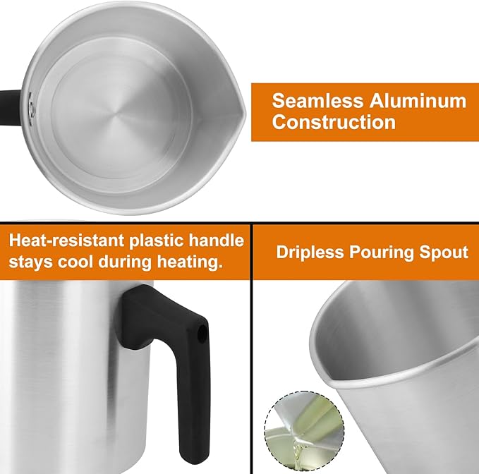 GENHAKON 2 PCS Candle Making Pouring Pot, 2 Pounds Silver Candle and Soap Wax Melting Pot, Metal Candle Pouring Pitcher, Perfect for Soap and Home Handmade Candles, Melted Chocolate and More