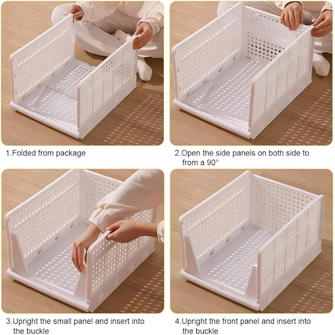 XL Stackable Plastic Storage Basket, 4 Packs closet storage bins for clothes sweater organizer for closet Folding closet organizers and storage Closet Shelf Storage Container for Cupboard Bedroom 4XL