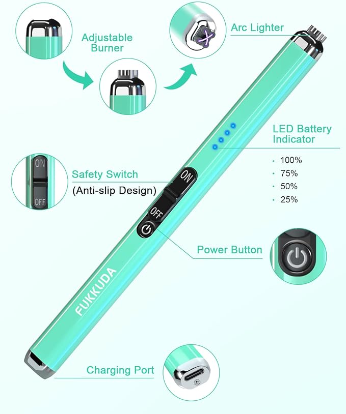 【Upgraded】 Dual Arc Electric Candle Lighter Rechargeable USB Lighter Plasma Arc Lighters for Candle (Teal Blue)