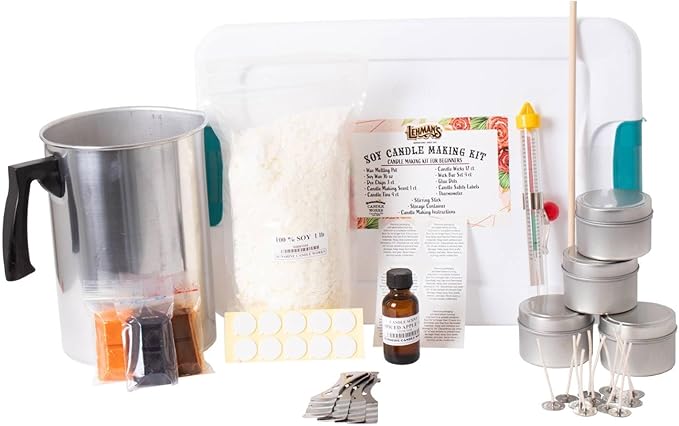 Lehman's Soy Candle Making Kit for Beginners, Complete Set, Makes four 2.5 oz Gift Size Candle Tins, Spiced Apple Scent
