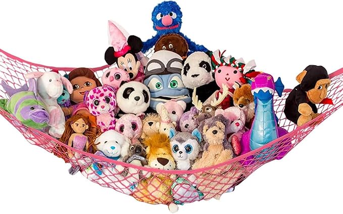 Lilly's Love Large Stuffed Animal Hammock | Corner Hanging Organizer, Toy Storage, Stuffed Animal Storage Net | Made From High Quality Fishing Net, Holds 12lbs | 79"x63"x63" (Coral)
