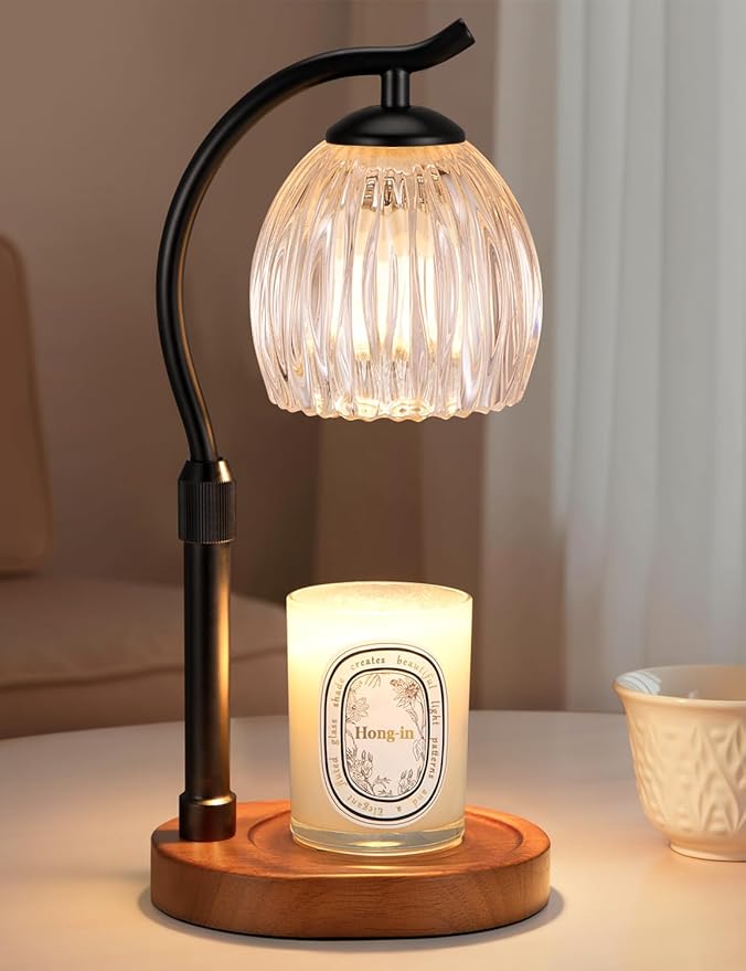 Candle Warmer Lamp with Timer - Dimmable & Adjustable Height, Modern New Home Decor Vintage House Warming Gifts Wax Melt Warmer for Jar Scented Candle, Cozy (Black)