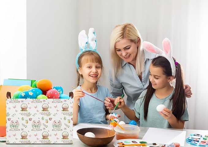 Rectangle Easter Bunny Basket Empty,Gift Basket, Room Decor,Waterproof Storage Bin, Books Box(Easter Bunny)
