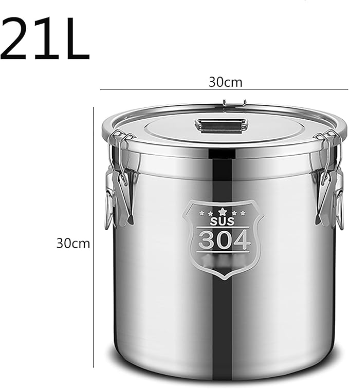 Stockpots 304 Stainless Steel Sealed Storage Bucket with Lid, Double Seal, Commercial Large-Capacity, Moisture-Proof,Leak-Proof (Size : 50cm50cm(98L)) ()