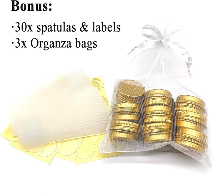 30 pack 5ml Lip Balm Tin Cans, 5g Mini Aluminum Makeup Sample Containers with Screw Lid, Empty Metal Tins Pot Storage Travel Jars for Cosmetic Cream Candle Tea, 5 Gram Small Tins, Gold Color