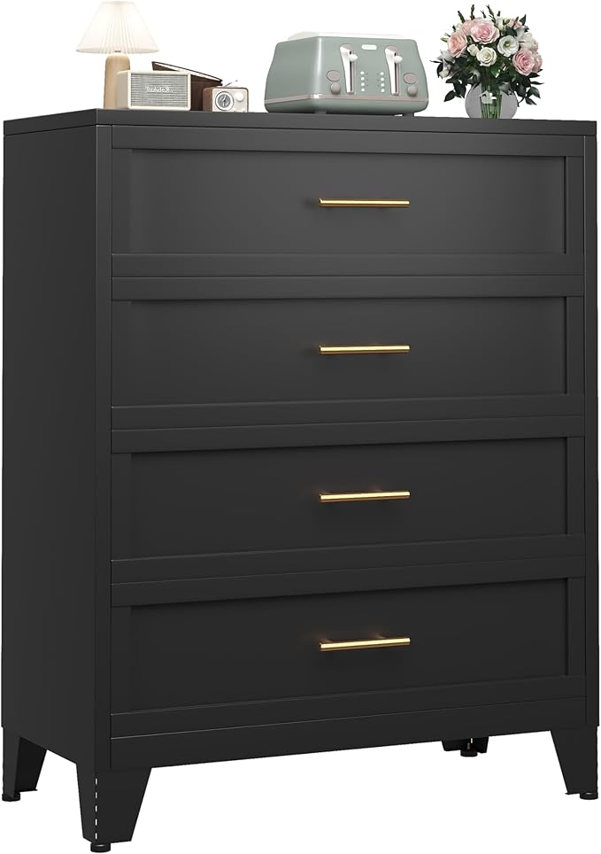 Ckzbx Metal Dresser Tall Black Dresser for Bedroom Chest,43.11" H Drawer Chest, Closet Dressers & Chests of Drawers for Living Room, Hallway (4 Drawers)