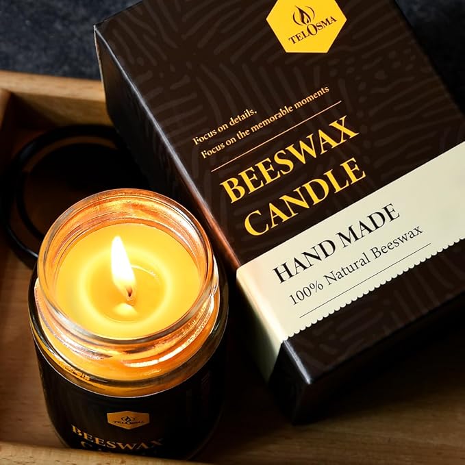 4 Pack Unscented Beeswax Jar Candle, Pure Bees Wax Candles in Glass Container, Natural Organic Candle Smokeless Clean Burn | 4 * 36 Hours Long Burning Time Emergency Candle, Yellow
