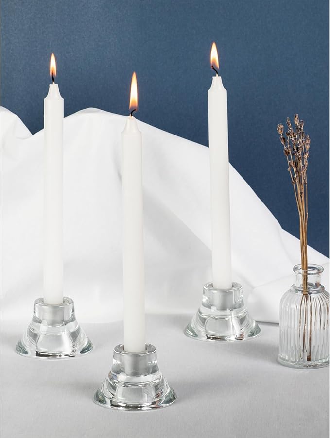 CANDWAX White Taper Candles Pack of 4 - Slow Burning Dripless Unscented Straight Candles 10 inch - Ideal for Dinner Table - Smokeless Long Candlesticks
