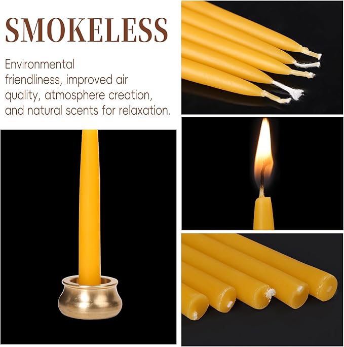 40Pcs 30 Minute Meditation Candles Beeswax Candles, Dripless Mini Beeswax Taper Candles with Brass Candle Holders, Prayer Candle Gift for Yoga Relaxation