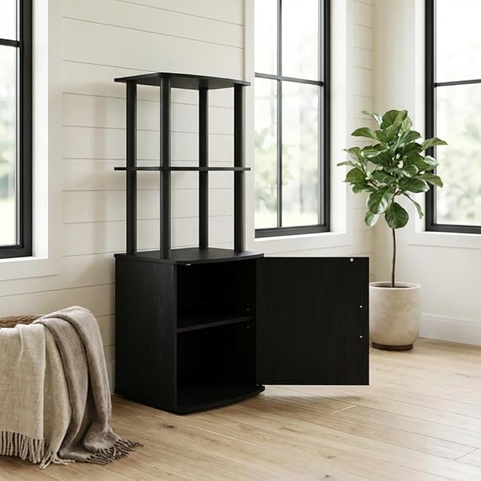 Furnifact Blackwood TV Stand, 2-Tier Tall Display Rack, Storage Cabinet, Modern Design, Durable Material, Living Room Entertainment