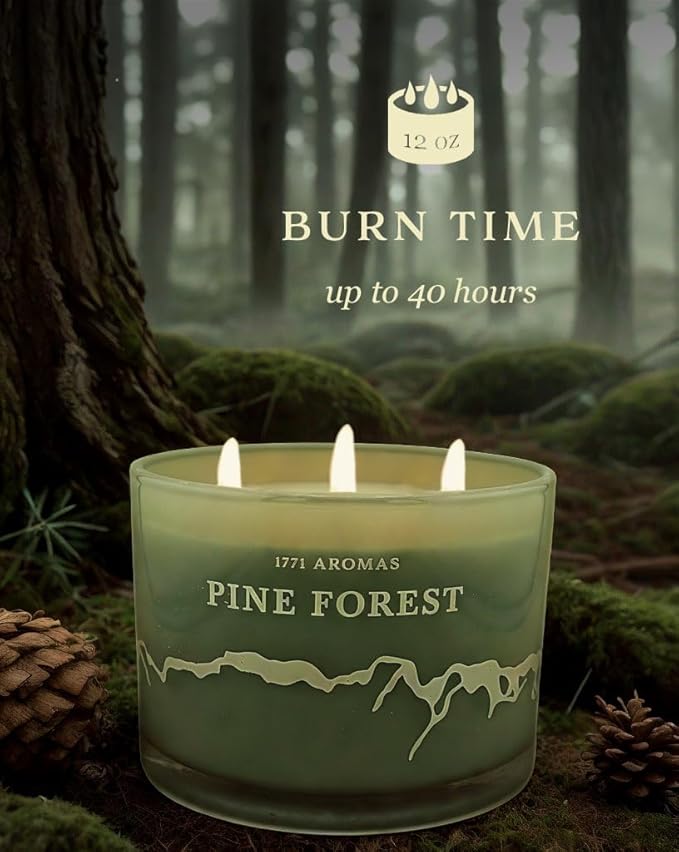 Pine Forest Scented Candles - 100% Natural Soy Wax - Large 3 Wick Jar Candle - Up to 50 Hours Burning Time - Candles for Home - Gift-Ready Candle for Men & Women - Aromatherapy