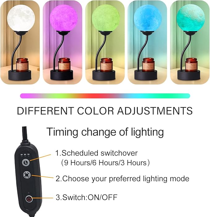 Candle Warmer Lamp with 7 Colors Moon Lamp, Electric Candle Warmer with Timer, Gifts for Mom, Vintage Wax Melt Warmer for Scented Wax for Jar Candle with Glass Cup, Metal Glass Resin Material