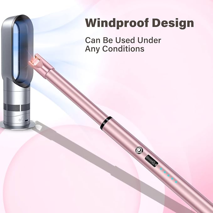 Navpeak Electric Candle Lighter Windproof USB Rechargeable Flameless Long Neck Lighter for Candles Gas Stove Fireplace BBQ Kitchen Grills (Pink)