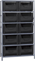 Quantum Storage Systems QSBU-700BK Solid Heavy Duty 6 Shelves 10 Giant Stack Black Bins 75" H x 36" W x 18" D