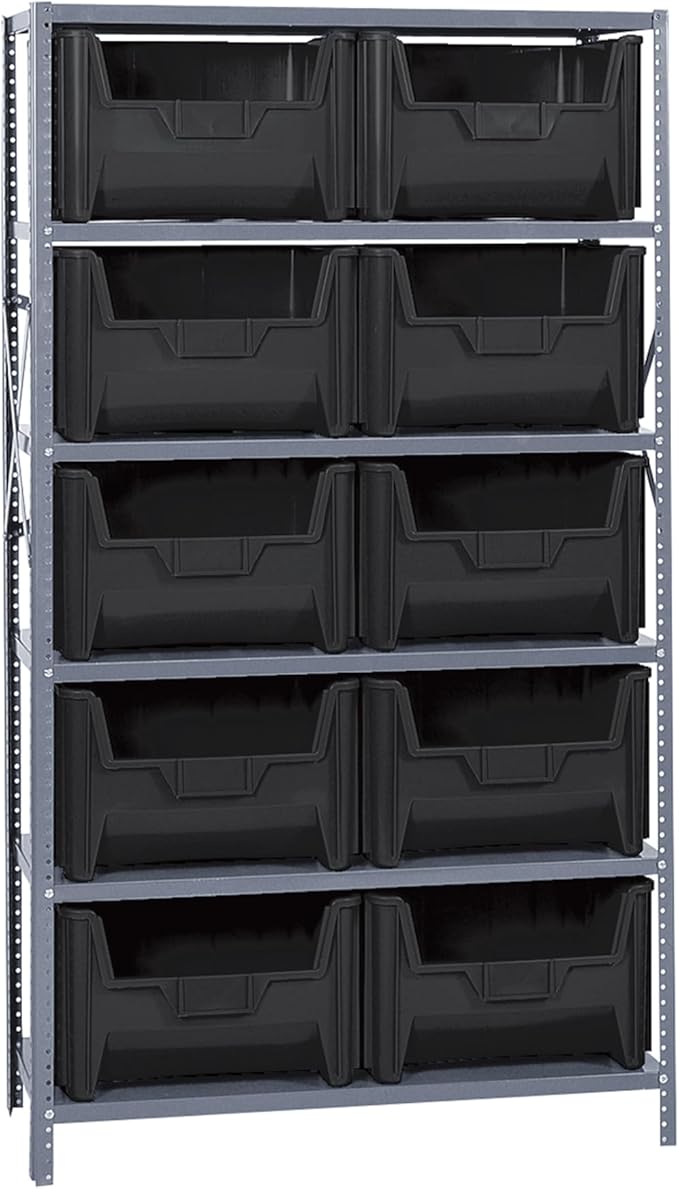 Quantum Storage Systems QSBU-700BK Solid Heavy Duty 6 Shelves 10 Giant Stack Black Bins 75" H x 36" W x 18" D