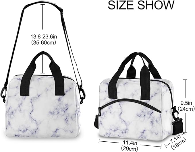CBBYY Marble Lunch Bags for Women Men, Reusable Insulated Lunch Box, Adjustable Shoulder Straps Tote Lunch Bag for Work Picnic School