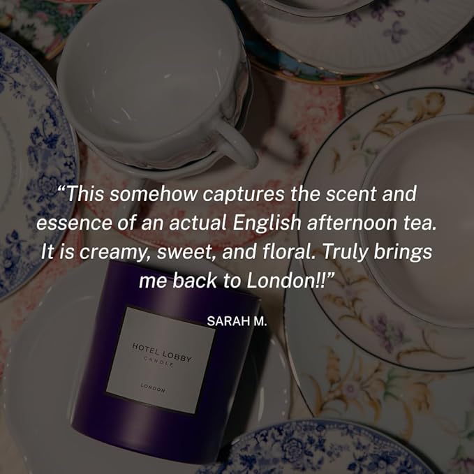 Hotel Lobby London Candle – Luxury Hand-Poured 9.75oz Soy Wax with Earl Grey Tea, Vanilla Milk, Lavender, and Honey – Infused with Essential Oils, 65-Hour Burn Time, Reusable Vessel, Clean Burn