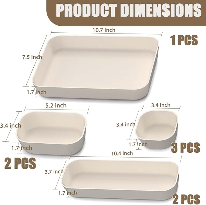 SILIVO 8 PCS Unbreakable Silicone Drawer Organizers, Modern Minimalist Beige Drawer Dividers, Noise-Free & Non-Slip Trays for Home Office, Kitchen, Bathroom and Neutral Nursery Decor