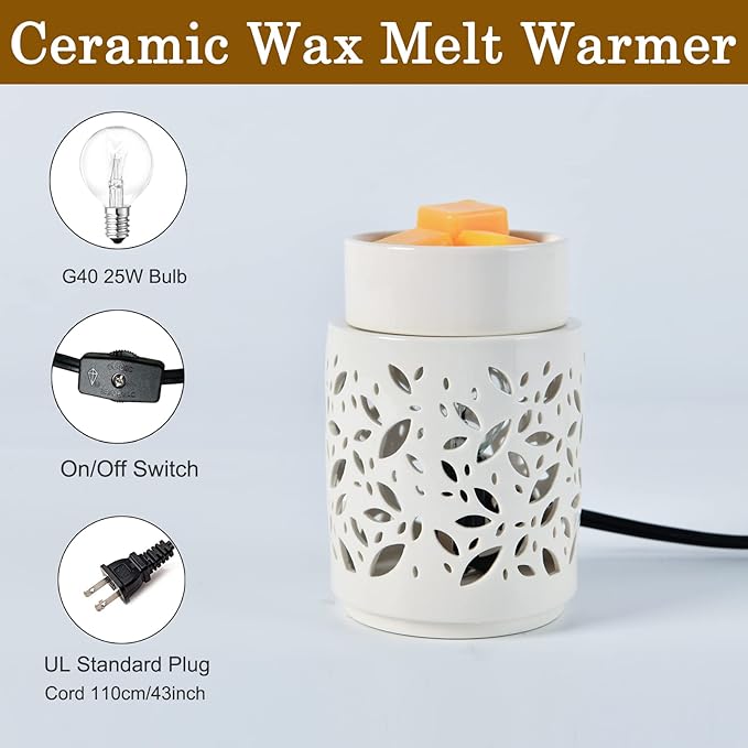 mocosa Ceramic Wax Melt Warmer,Wax Warmer for Scented Wax,Gifts for Women,Fragrance Melts for for Home Office Bedroom Gift & Decor(Leaf)