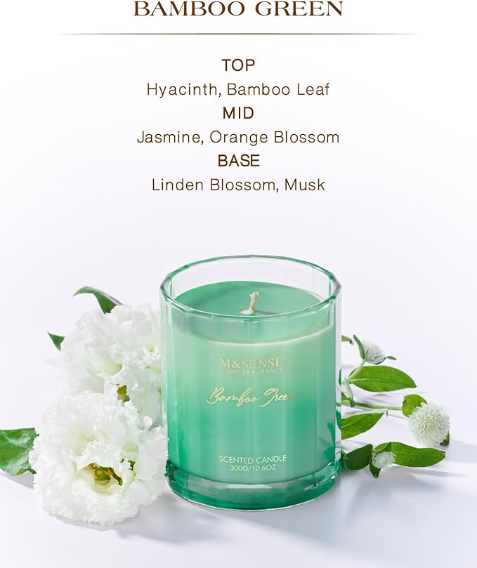M&SENSE Bamboo Candle for Spring Scented 10.6oz 60H Burn Time, Natural Soy Wax Aromatherapy Candle Highly Scented Long Lasting, Home Fragrance Housewarming Gifts New Home Gift Ideas