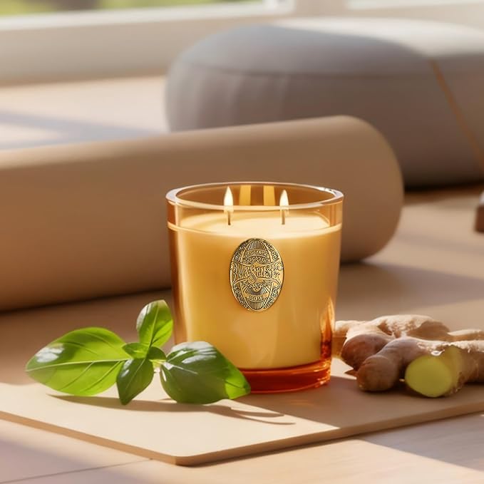 M&SENSE Large Two-Wick Soy Candle | Basil Ginger & Orange | 19.8 oz, 120H Burn Time | Luxury Scented Candle for Relaxation, Gifting, Home Décor | Ideal for Bedroom, Office, Party Ambiance