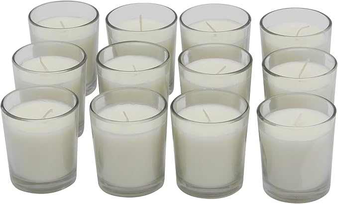 Stonebriar 12 Hour Long Burning Unscented Wax Filled Votive Holders, 12 Pack, White
