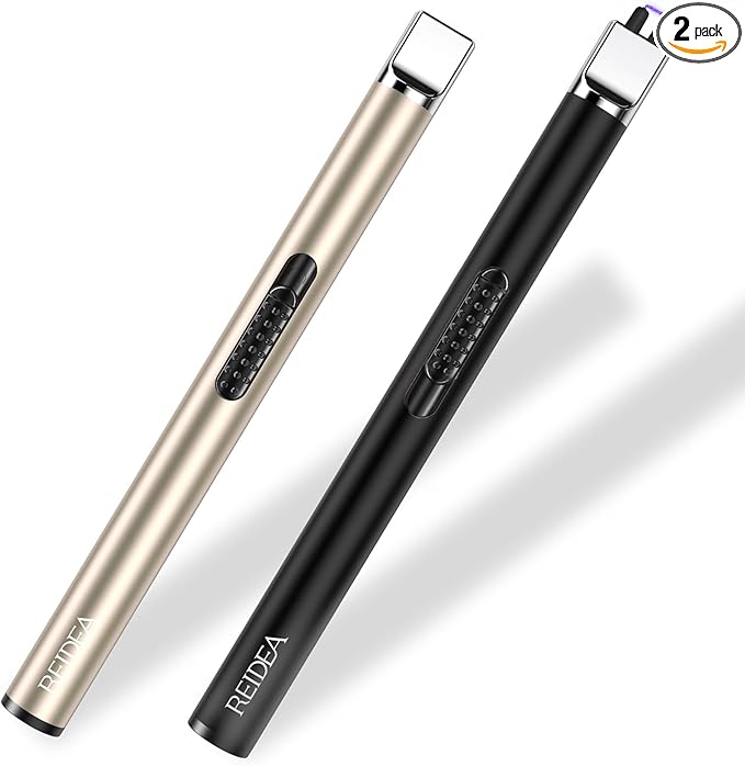 REIDEA Lighter S4 Electric Candle Lighter USB Rechargeable with Safety Switch, Portable Fast Heat Windproof Plasma Lighters, Perfect for Home Cooking BBQ Camping Fireworks (Champagne Gold + Black)