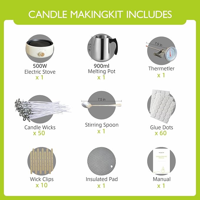 PICASORT Candle Making Supplies - Candle Making kit with Hot Plate,Wax Melting Pot,Thermometer,Stirring Spoon,Candle Wick Etc, DIY Kits for Beginners