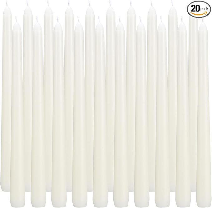 20pcs 10-inch iorvy Taper Candles Unscented and Smokeless, Long Burning 7-8 Hours Time for Daily, Wedding,Table,Fireplace