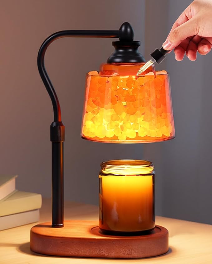 3-in-1 Candle Warmer Lamp with Timer Dimmable, Himalayan Salt Lamp & Passive Diffuser, Gifts for Women, House Warming Gifts, Wax Melt Warmer for Jar Candles (Black)