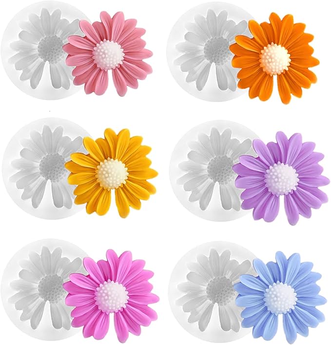 6PCS Daisy Flower Silicone Candle Molds,Moldes para Velas for Candles,3D Silicones Flowers Molds for Candle Making, Fondant Chocolate,Cake Decorating, Handmade Soap,Candy Clay Lotion Bar Wax DIY Craft