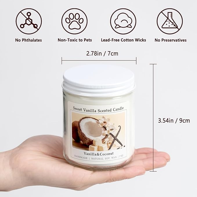 Homsolver Creamy Vanilla Coconut Scented Candle, Natural Soy Candles with 50+ Hours Burn Time, Anniversary Birthday Gifts for Women, Mothers Day Gifts for Mom Wife Her, Warm & Soft Home Fragrance