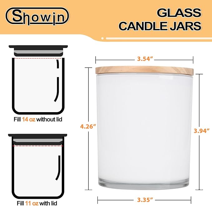 Thick Candle Jars for Making Candles 12 Pcs, 14 OZ Empty Jars with Wood Lids for Candle Making, Sample Container, Inner White
