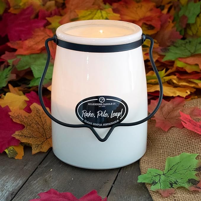 Milkhouse Candle Company - Rake, Pile, Leap! - Creamery Collection - 22oz Single Cotton Wick Soy Candles with Beeswax - Long Burn Time, Made in The USA - Non Toxic, Premium Scented Candles