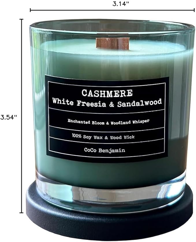 100% Soy, Highly Scented, Hand Poured Soy Candle (Cashmere, White Freesia, Sandalwood (Wooden Wick))
