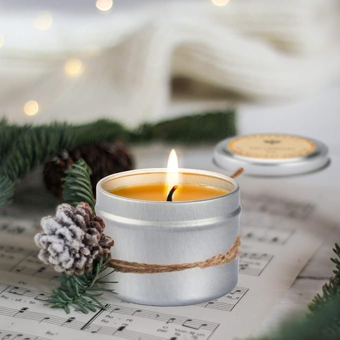 DEYBBY Pure Beeswax Emergency Candle Set of 4 - Natural Honey Scented Travel Tin