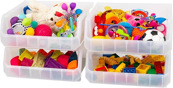 Extra Large Plastic Storage Bins, Stackable Organizer Containers for Closet Pantry Shelf Garage and Office Organization, Clear, 4 Pack