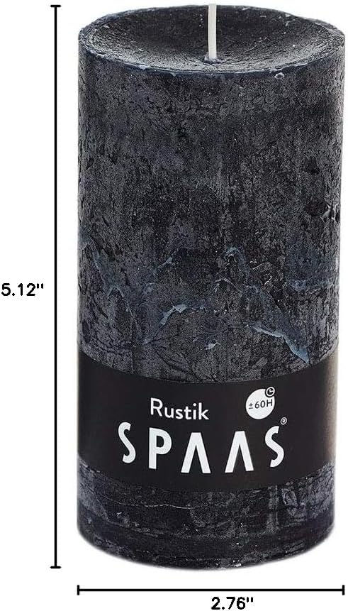 Spaas 6 Rustic Unscented Rustic Pillar Candles 70/130 mm, ± 60 Hours, Black